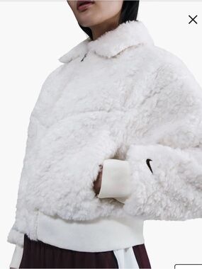 Nike White Faux-Sherpa Teddy Jacket